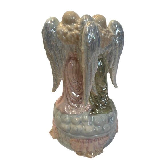 Vintage Angel Figurine Ceramic Music Box Pastel Pink & Green "Joy to the World" - Picture 3 of 7
